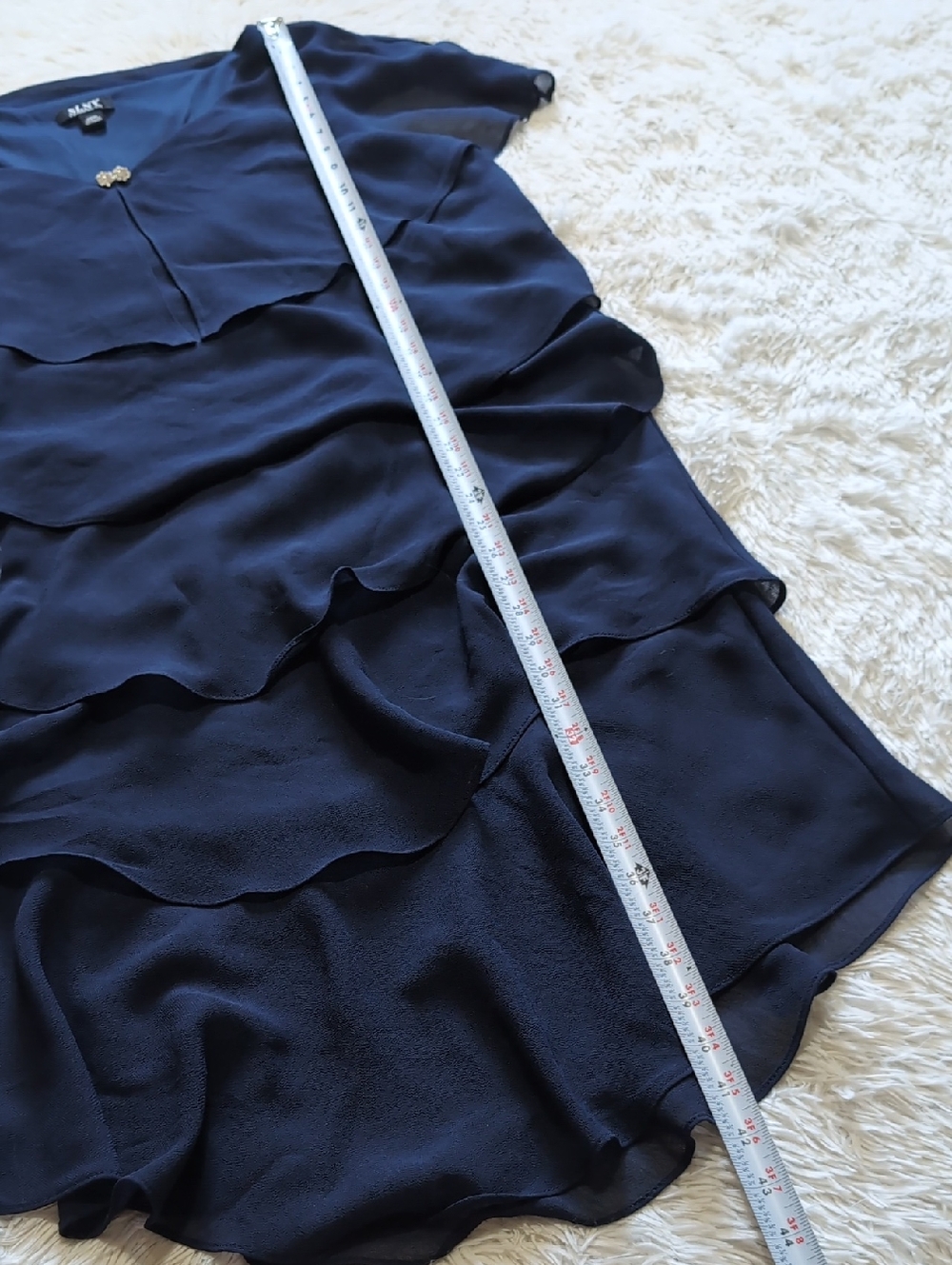 SLNY Navy Blue Tiered Capelet Rhinestone Detail Flowy Ruffle Dress Size 14W - Picture 13 of 13
